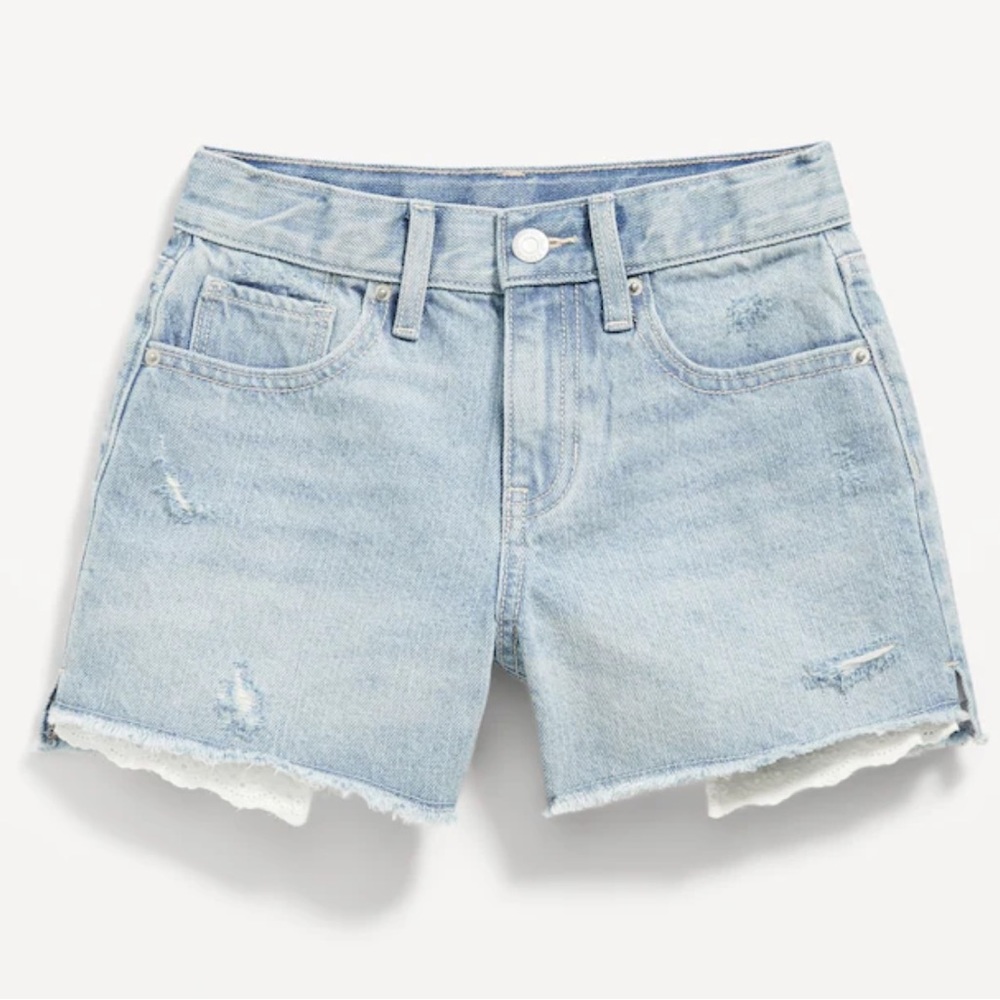 NWT Girls High-Waisted Exposed Lace-Pocket Jean Shorts